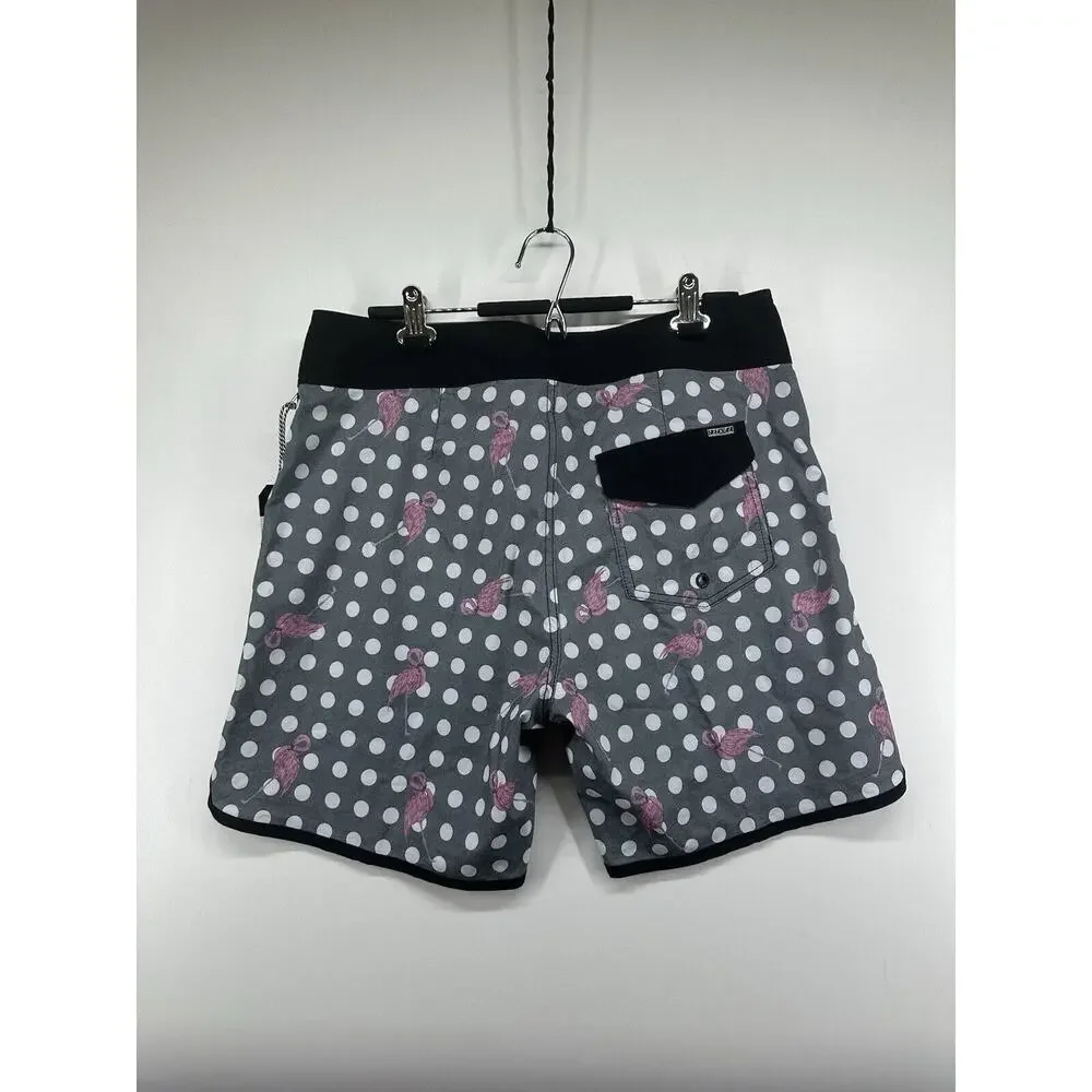 Ezekiel Mens Gray Pink Flamingo Boardshorts Surf Shorts Beach Size 36 Brand New‎